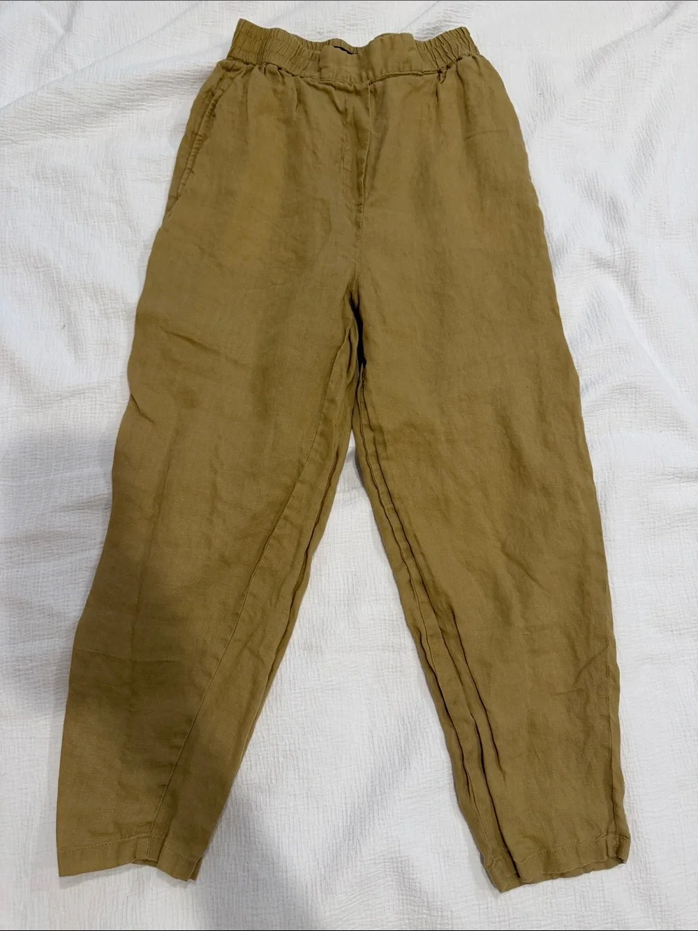 Women Casual Elastic Waist beige Linen Pants